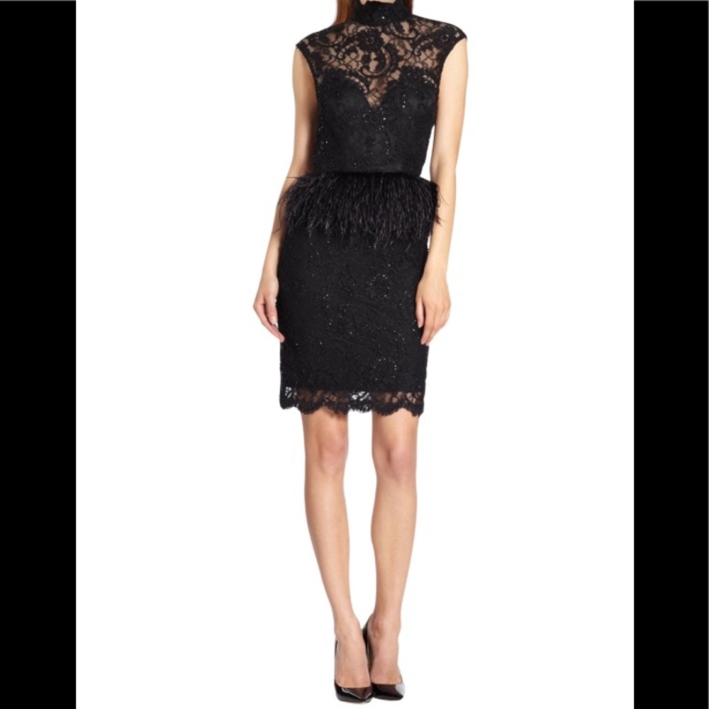 Alice & Olivia Black Patricia Feather Peplum Dress