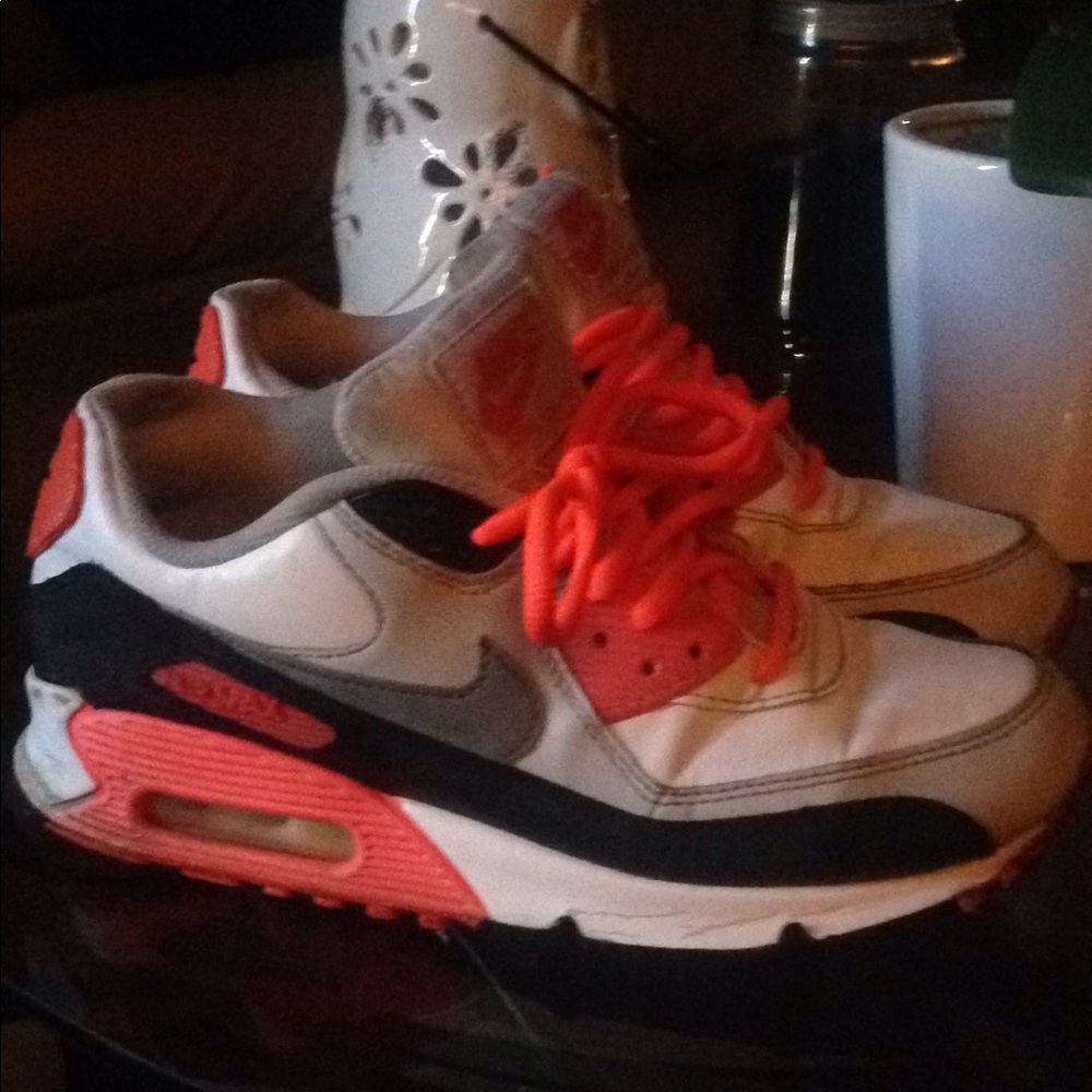 Black, gray, white, orange, Nike air max sneakers