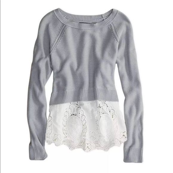 American Eagle Outfitters Sweaters - American Eagle Lace Hem Crewneck Sweater Medium