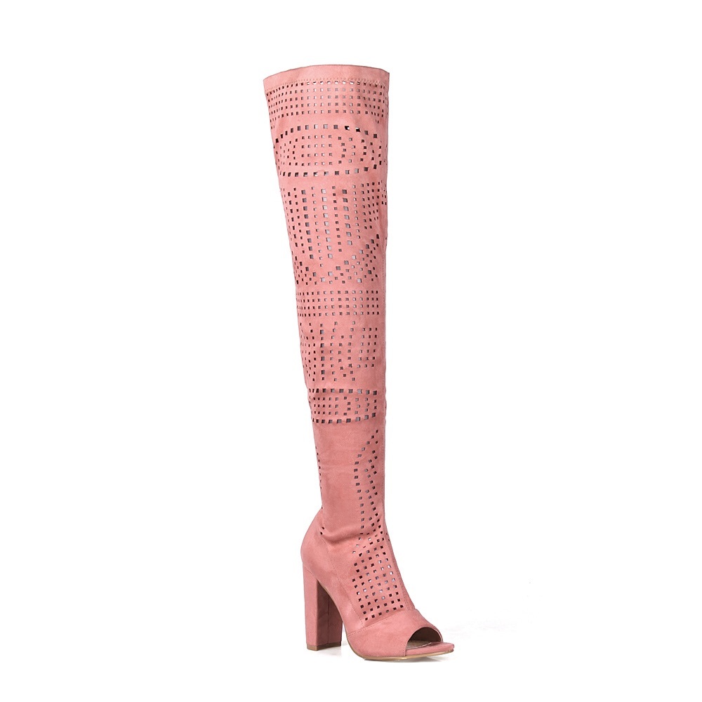 Mauve Over The Knee Perforated Boots