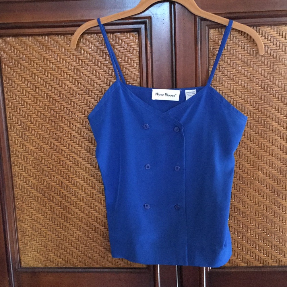Albert Nipon Blouse Camisole Blue Sleeveless Small - image 1