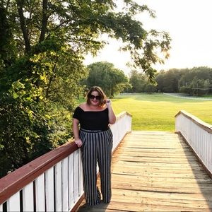 Black & white striped wide leg pants via Maurices
