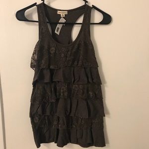 Beautiful brown tank top with large ruffles