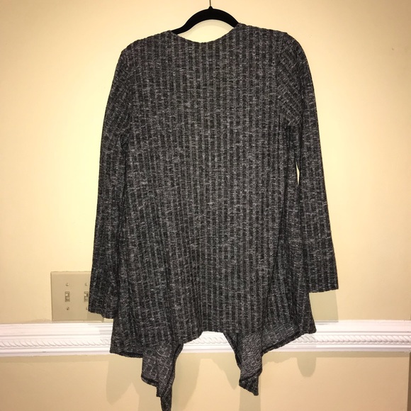 Gray Ribbed Open Front Drape Cardigan - Picture 6 of 7