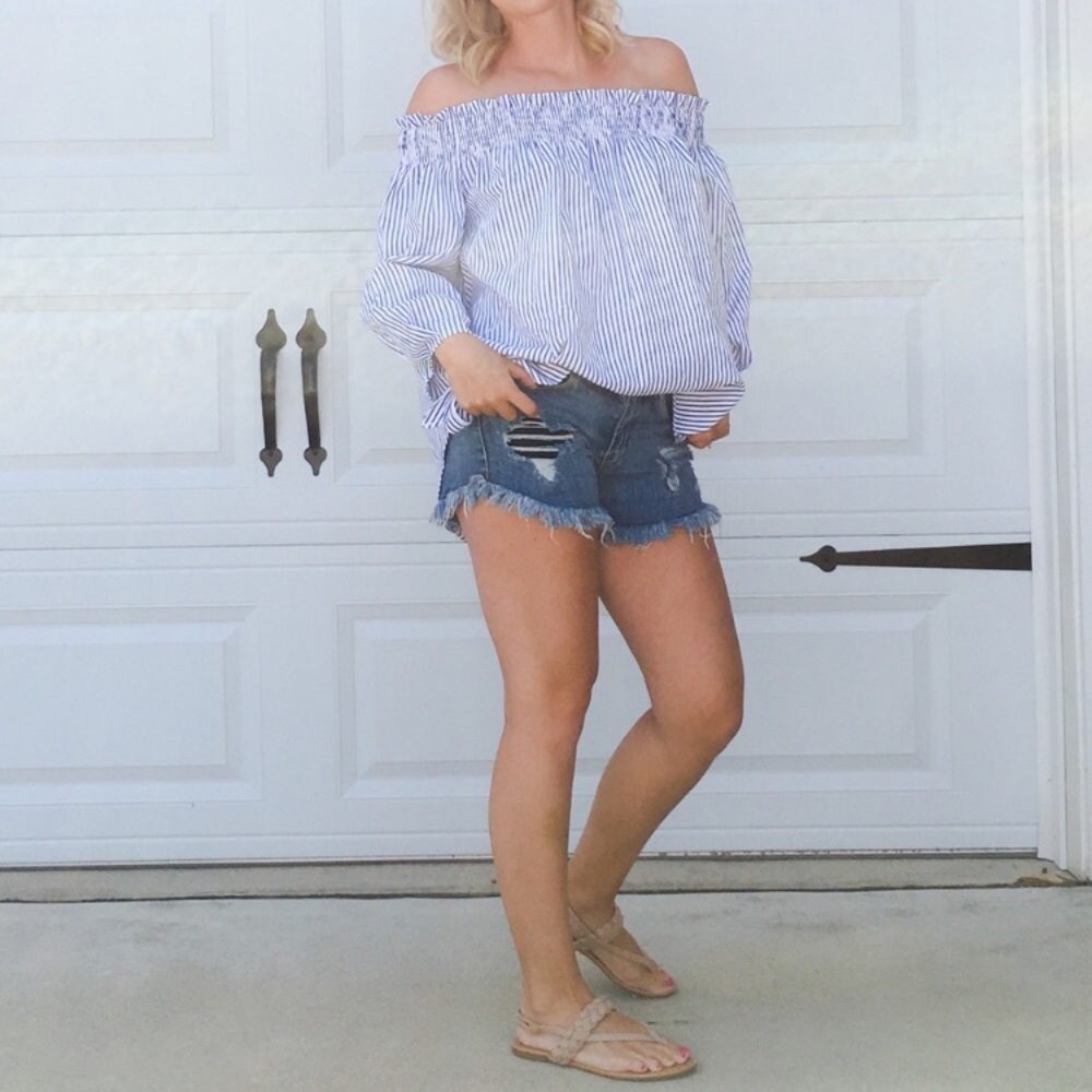 Off the shoulder striped blouse