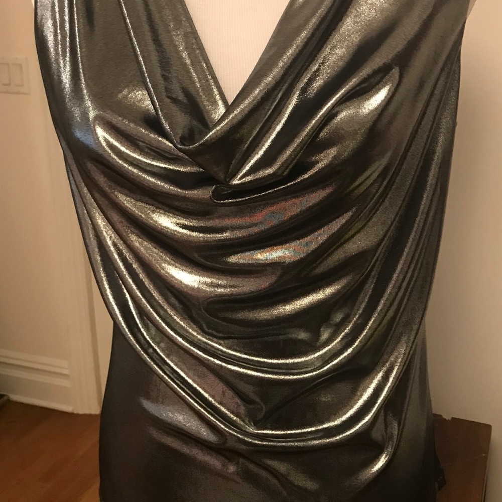 Tart silver metallic dressy cowl neck tank top - Picture 3 of 5