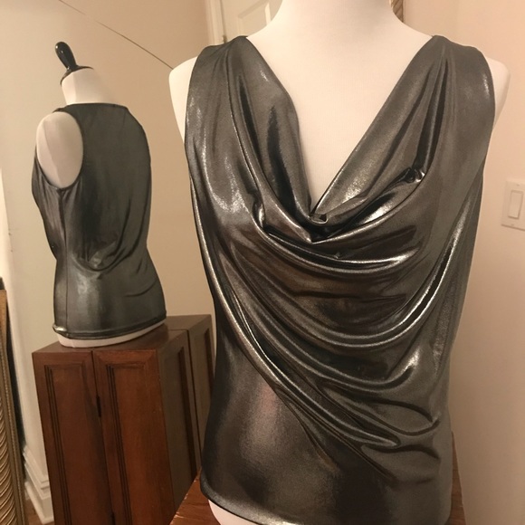 Tart silver metallic dressy cowl neck tank top - Picture 2 of 5