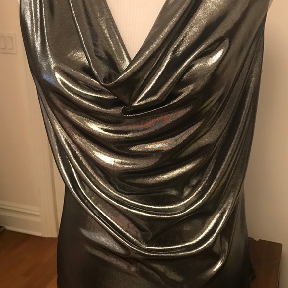 Tart silver metallic dressy cowl neck tank top - Picture 3 of 5
