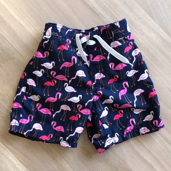 baby boy flamingo swim trunks