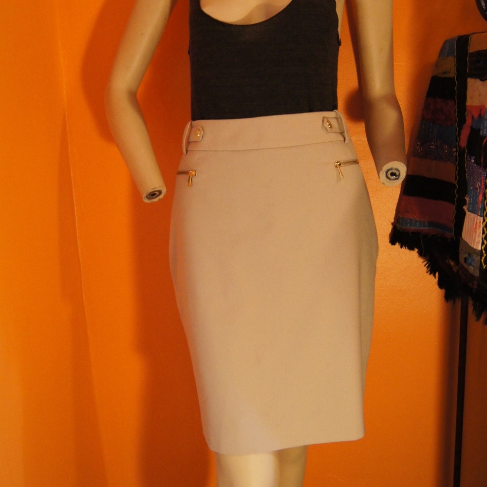 Calvin Klein Beige Work Skirt Gold Accent