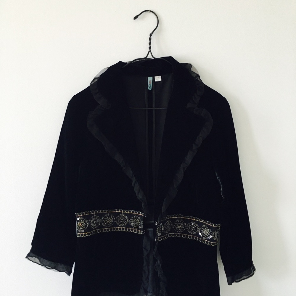 Black Velvet Blazer with Tulle Trim