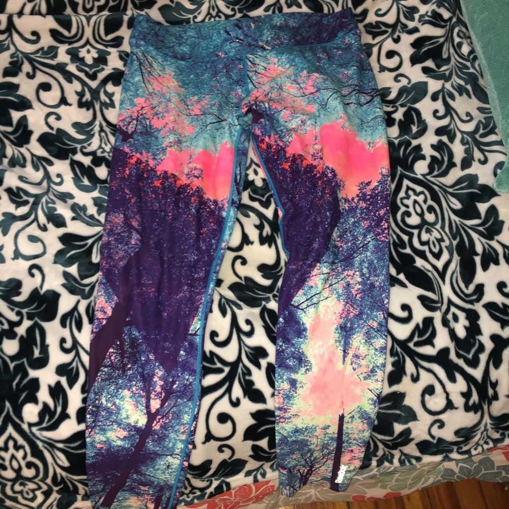 Bright, tree patterned Reebok workout leggings