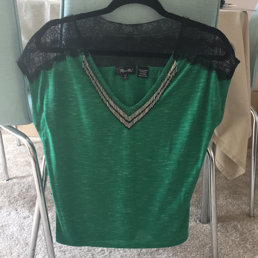 Green lacy Miss Me top