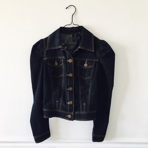 Dark denim jacket with puffed sleeves
