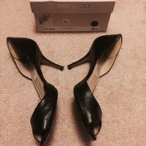 Jimmy Choo Logan black Italy Peep Toe Pumps 36.5