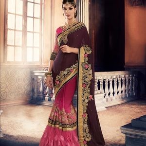 Designer saree pink and brown