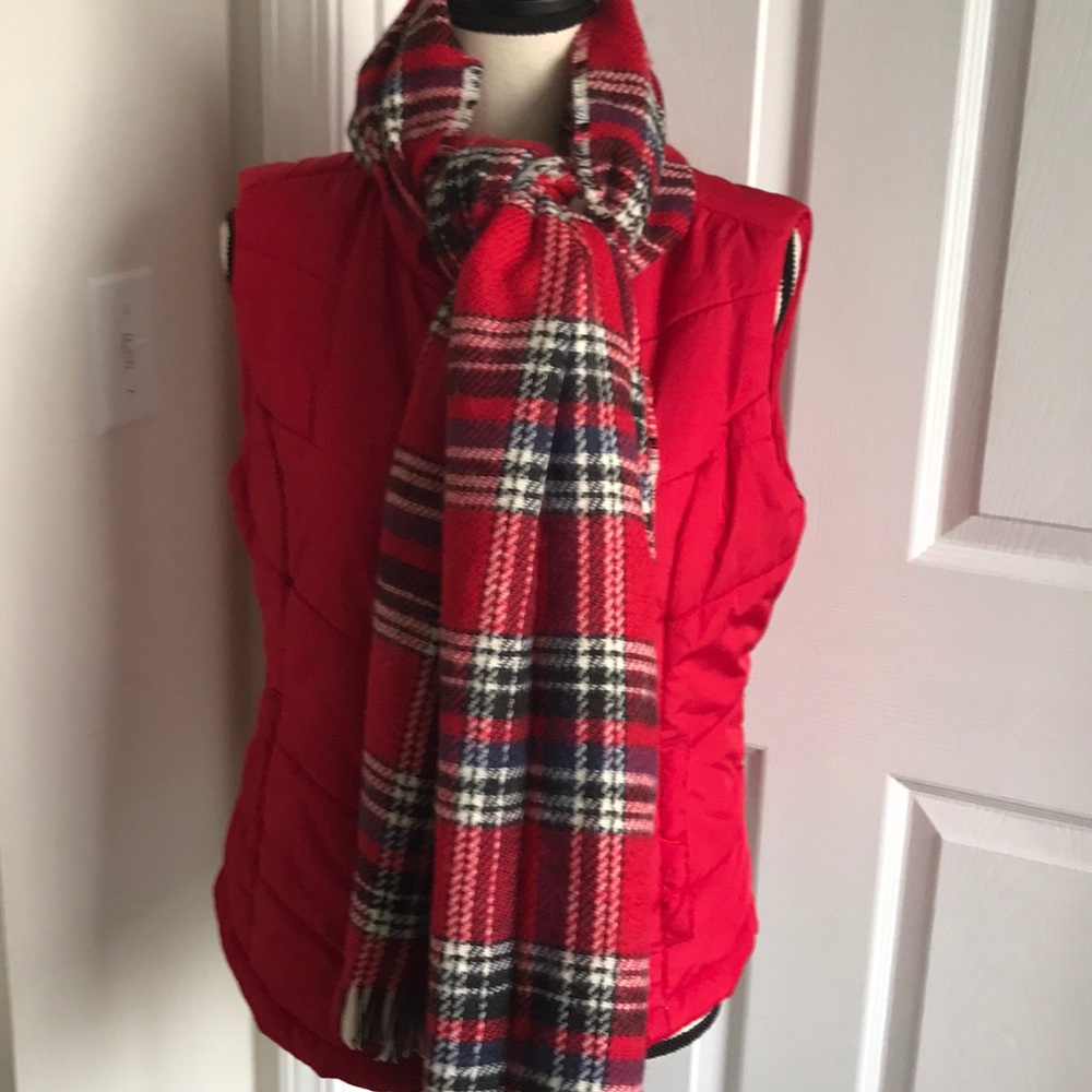 ❤️RED GLEN PLAID REVERSIBLE BLANKET SCARF..
