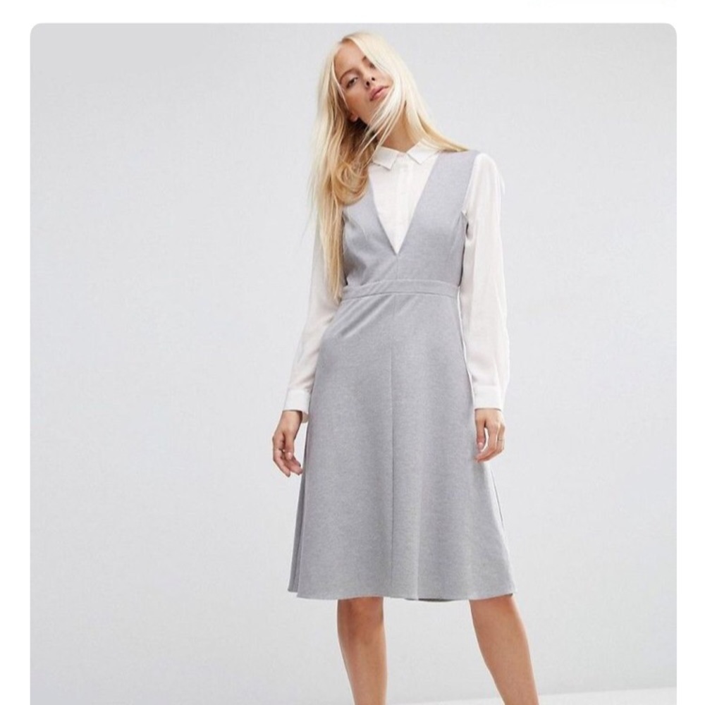 Asos grey pinafore midi dress