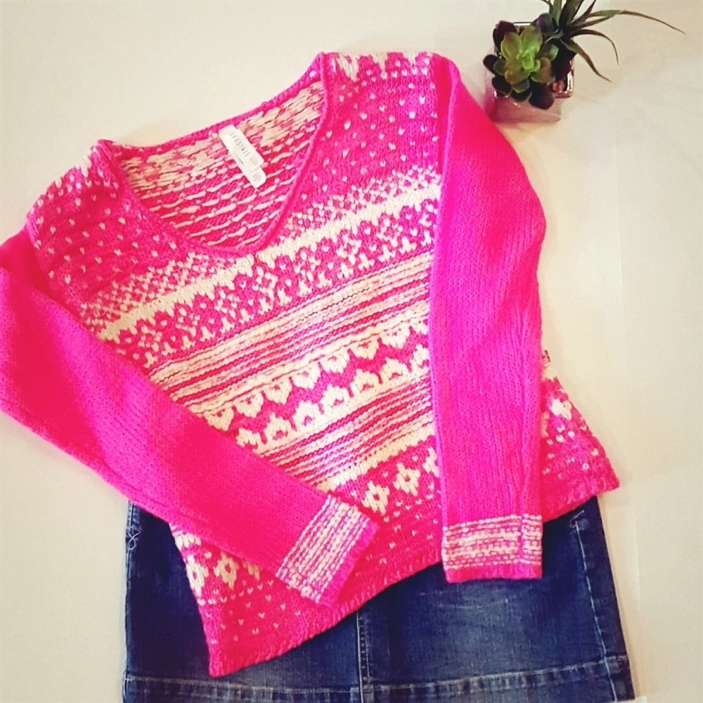 Aeropostale Neon Pink Sweater V XS Wool Soft Ski