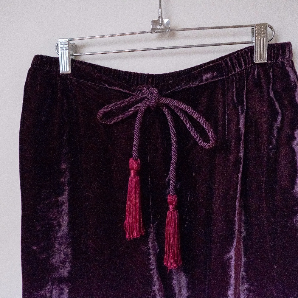 purple velvet palazzo pants with tassels