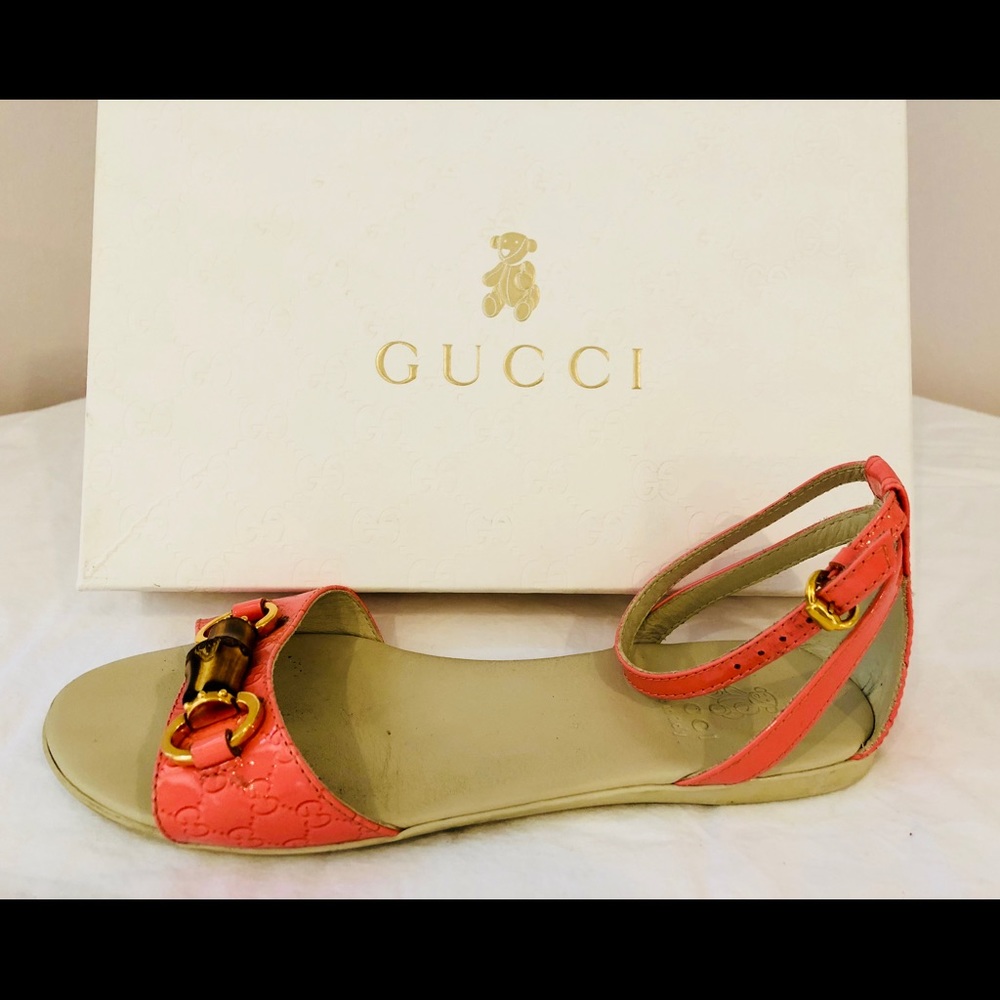 GUCCI GIRLS LEATHER BAMBOO-TRIMMED HORSEBIT SANDAL