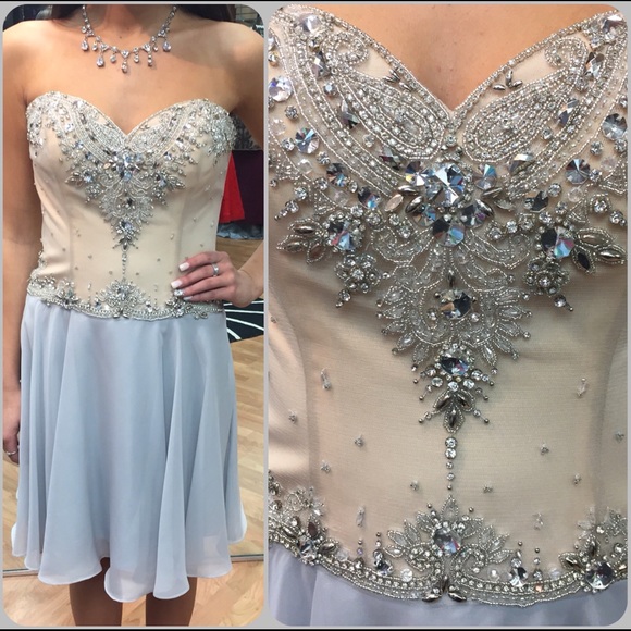 eleni elias Dresses & Skirts - Short strapless Eleni Elias silver and nude dress