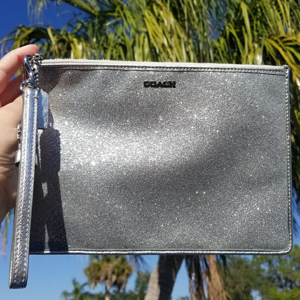 Coach large wristlet silver glitter purse😍