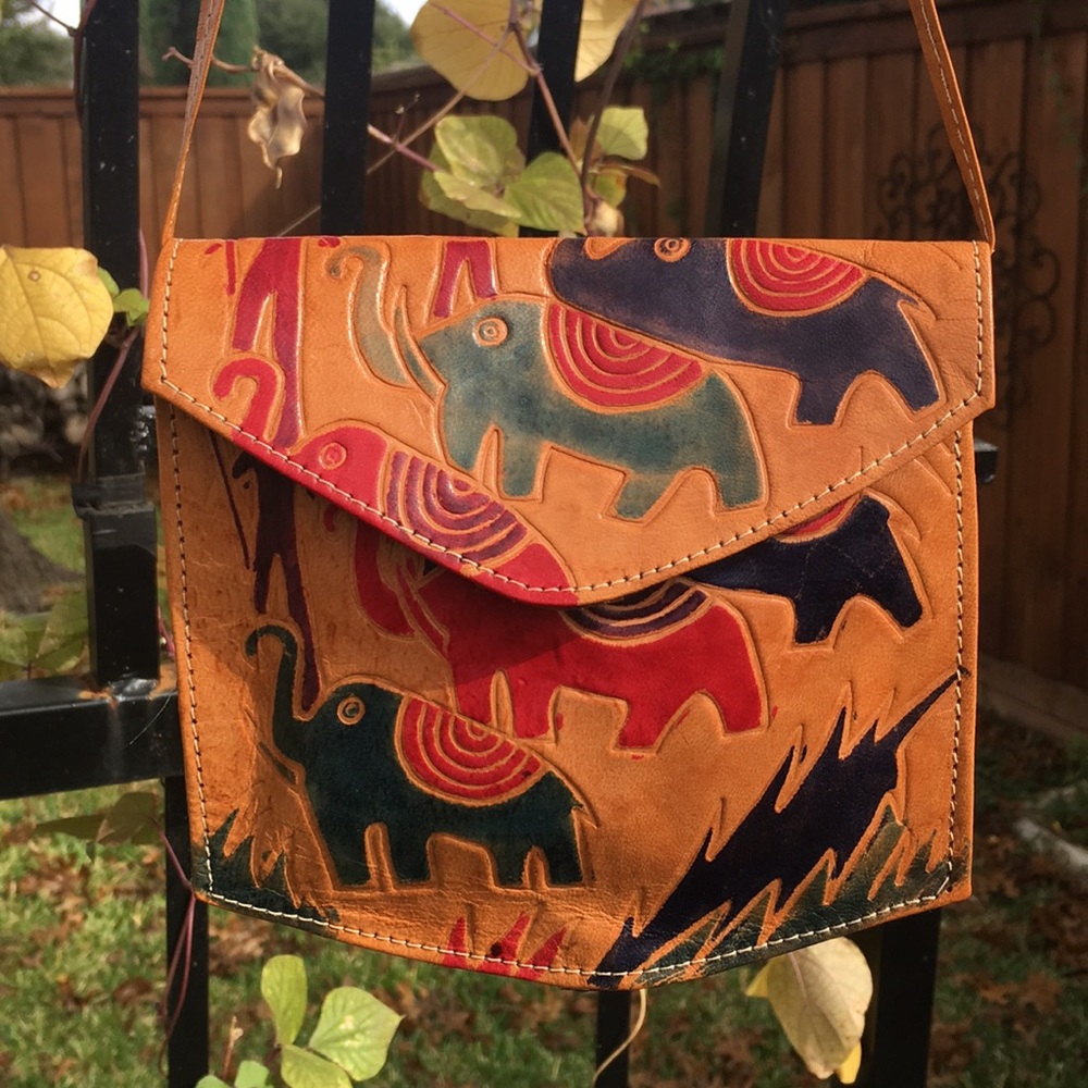 SOLD Hand-tooled/hand-painted crossbody leather