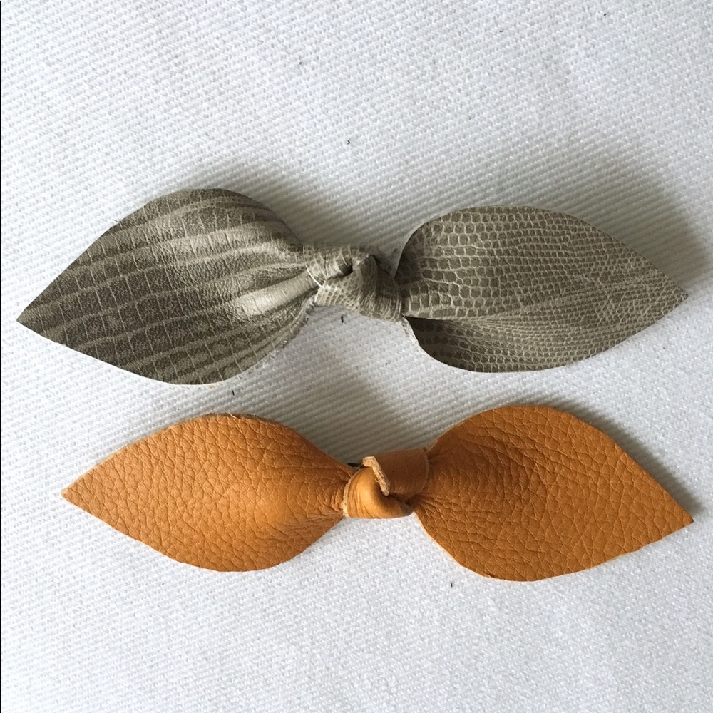 2 New handmade Leather girls' Hair bows