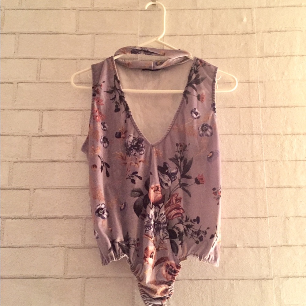 Missguided floral printed velvet choker bodysuit