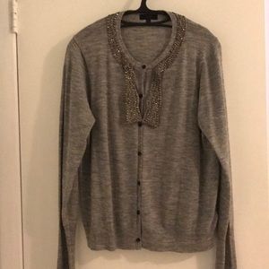 J Crew Cardigan with Bejeweled Silk Collar