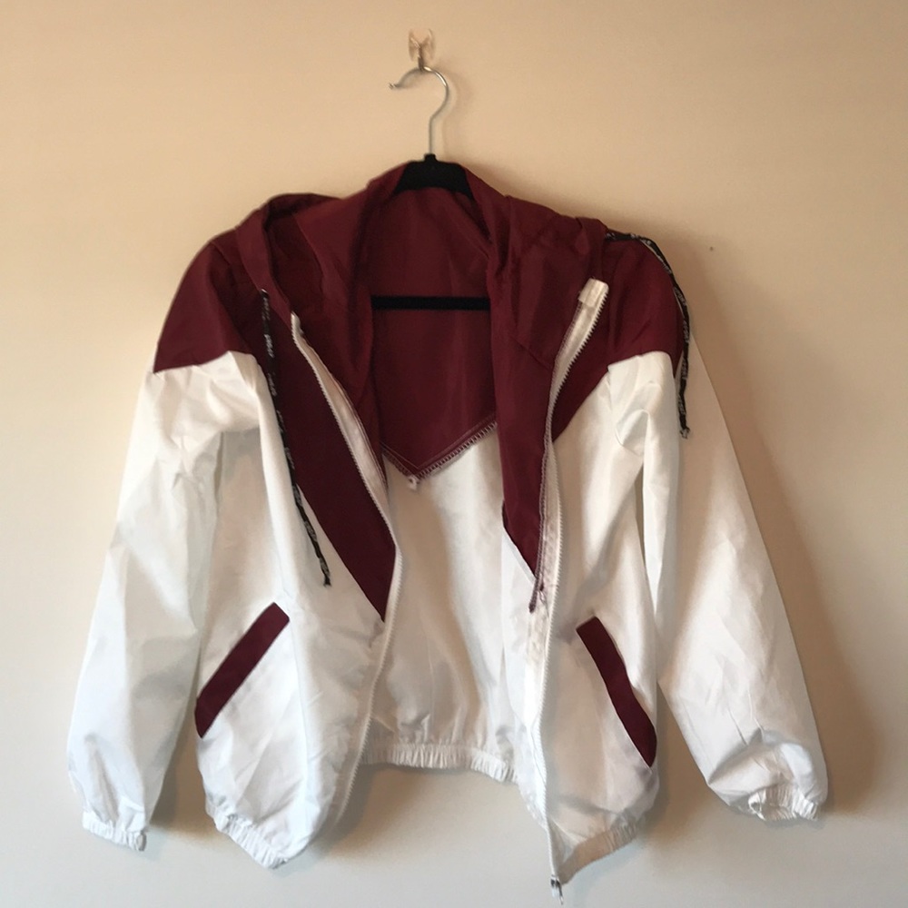 Color block drawstring hooded zip up jacket