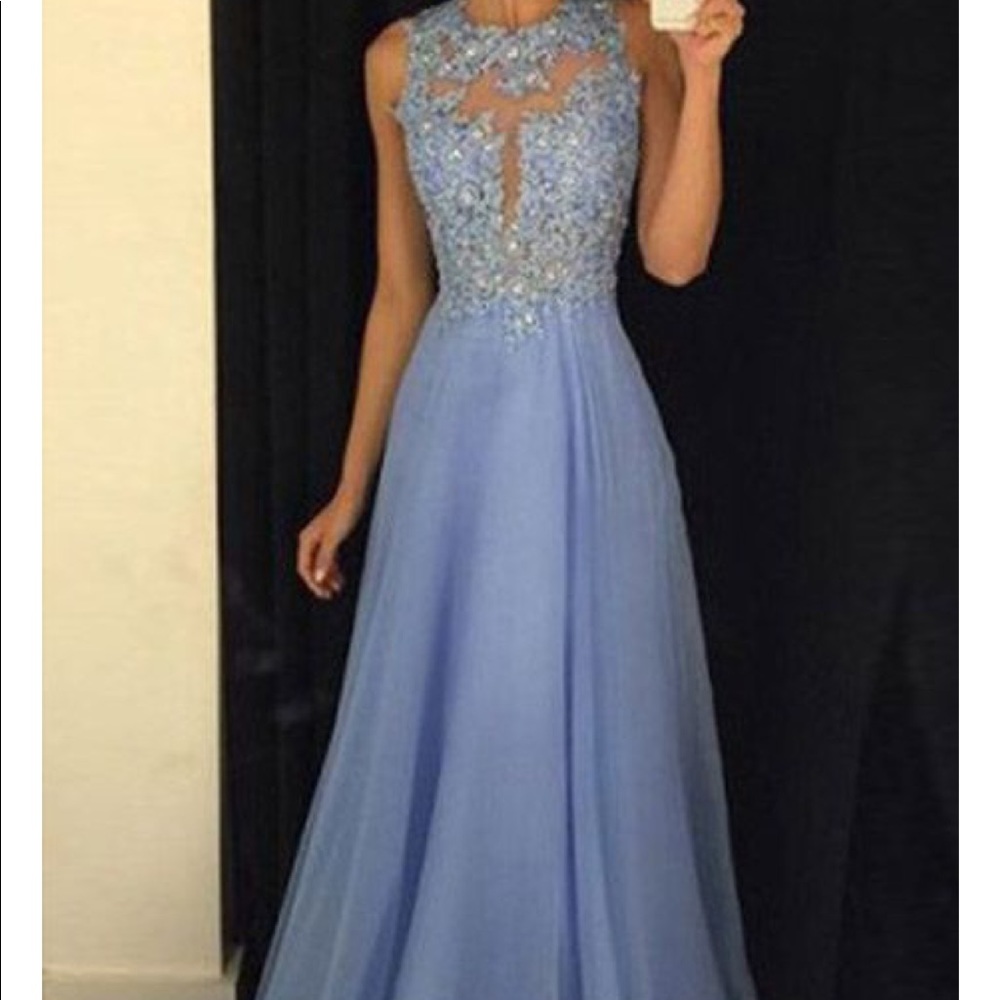 Lavender illusion prom dress