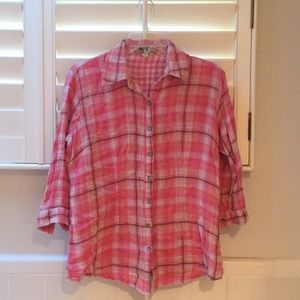 Distressed pink button down