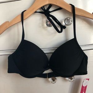 Push up black swim top.
