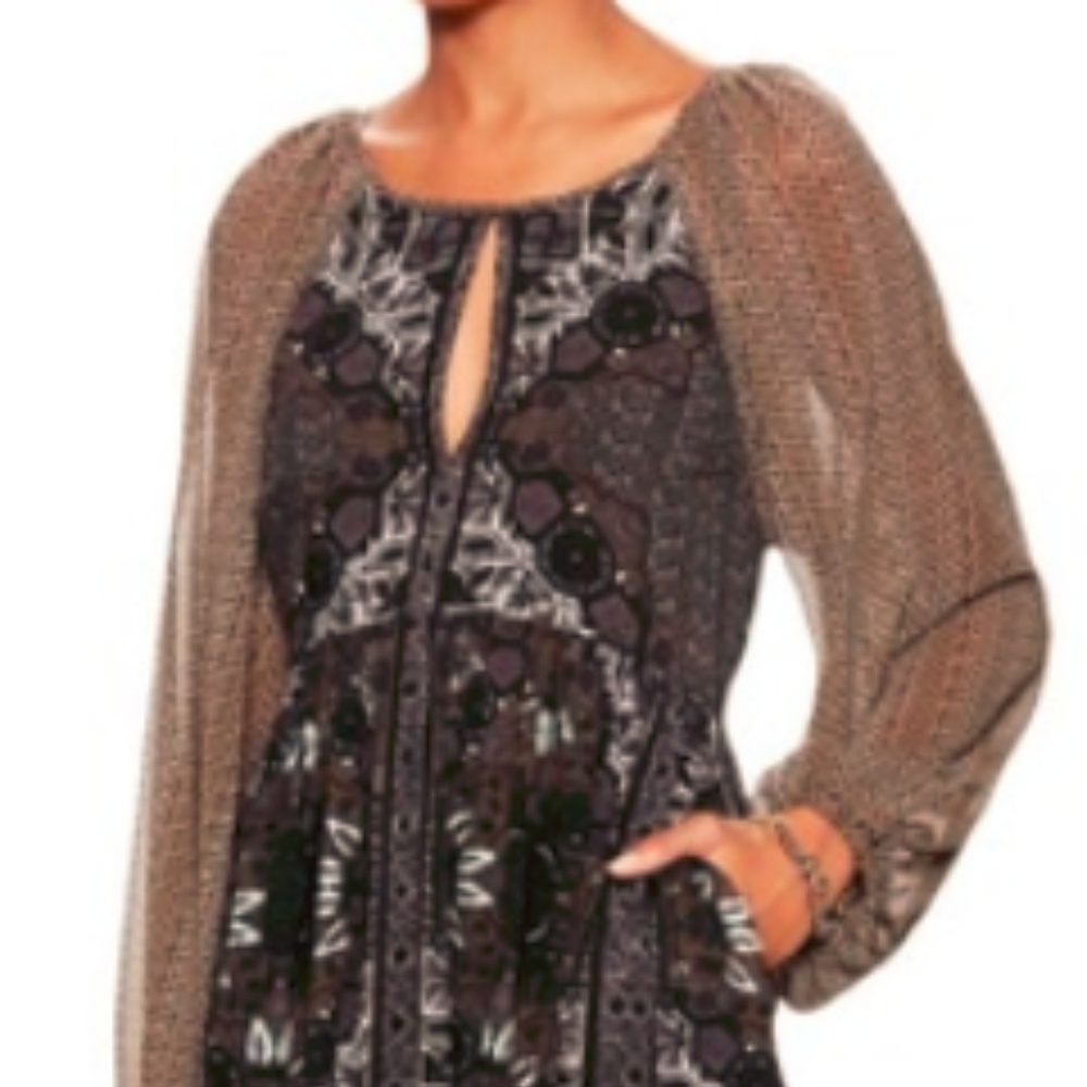 Free People Chiffon Long Sleeve Dress 0/XS