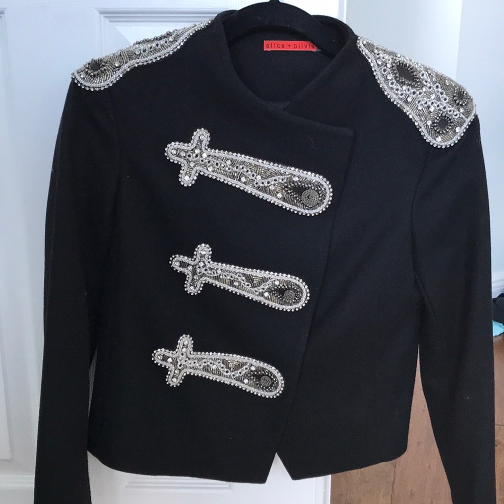 ALICE AND OLIVIA EMBELLISHED MILITARY JACKET