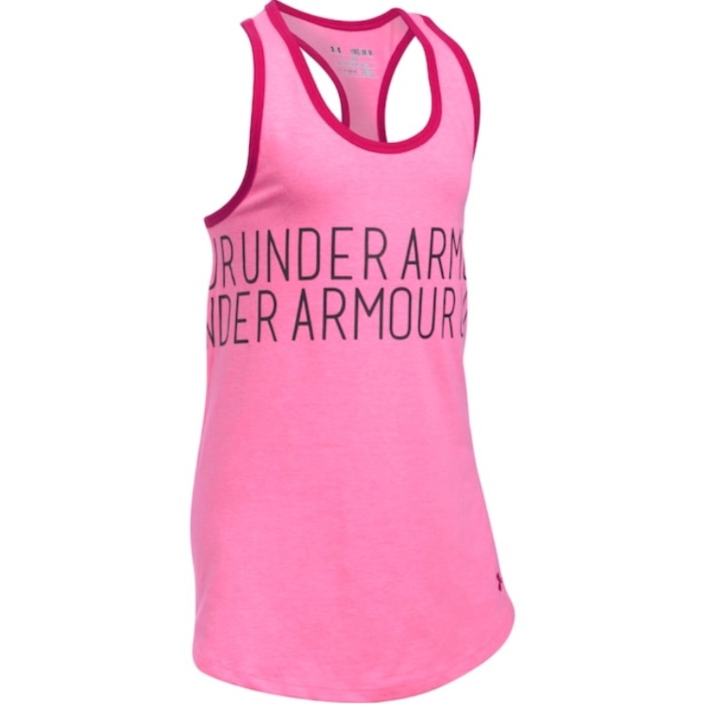 Under Armour Dazzle Athletic Racerback Tank Top Pink Youth Medium Pink Logo NWT!