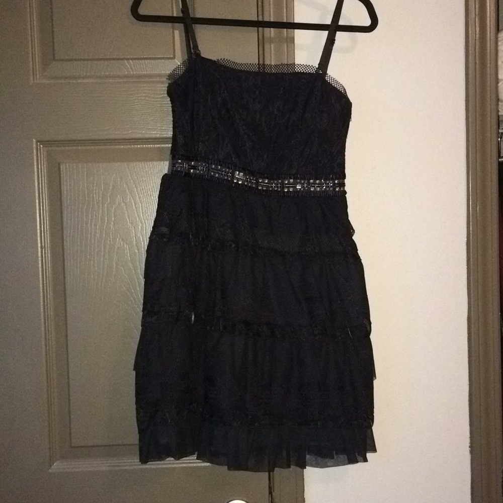 Black lace and tule dress with beaded detail