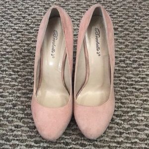 Pink faux suede wedges