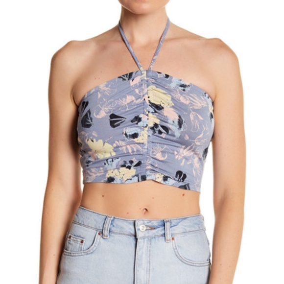 Abound Floral Print Cropped Halter Top Shirt - Picture 1 of 5