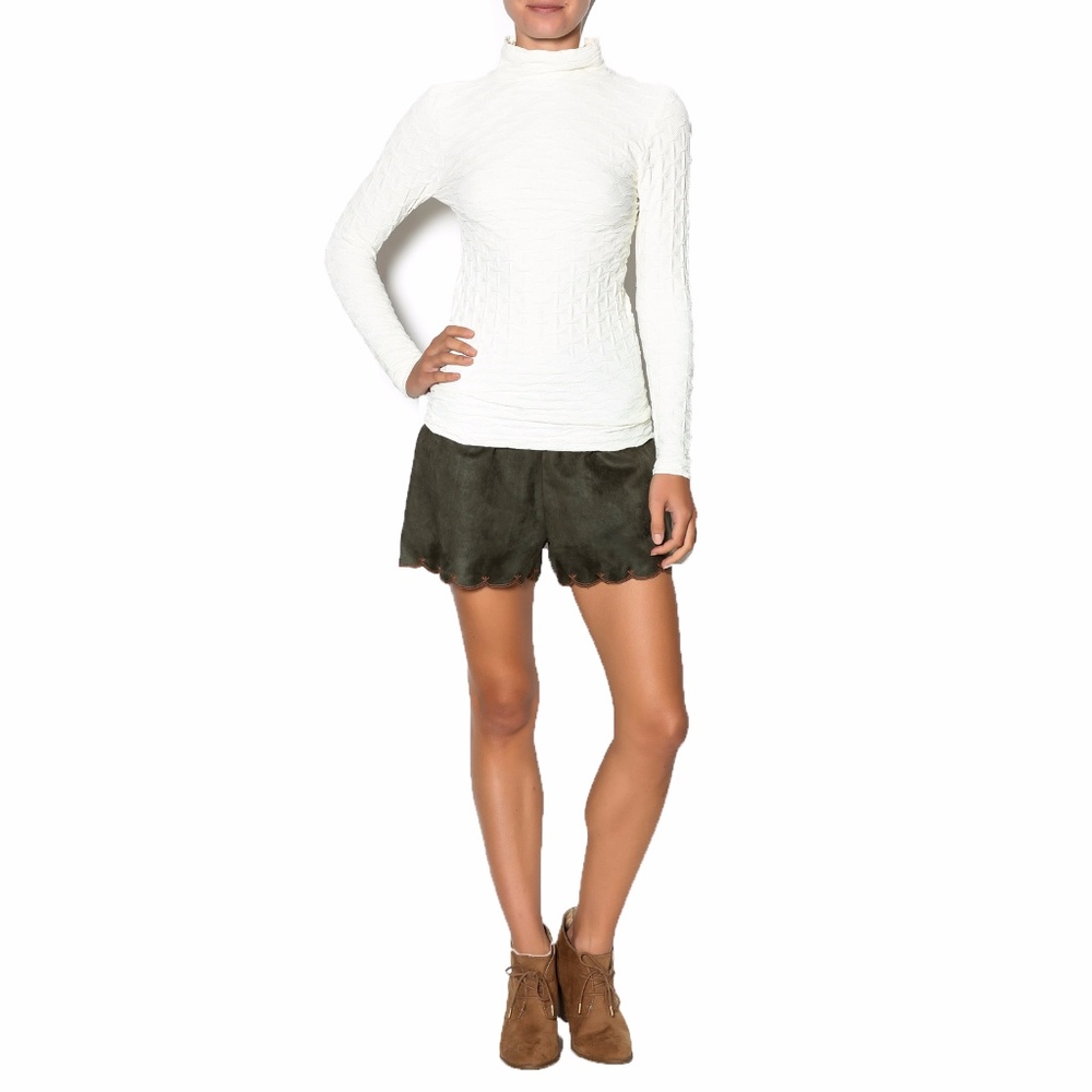 Tees by Tina Cream Long Sleeve Lattice Mock Neck