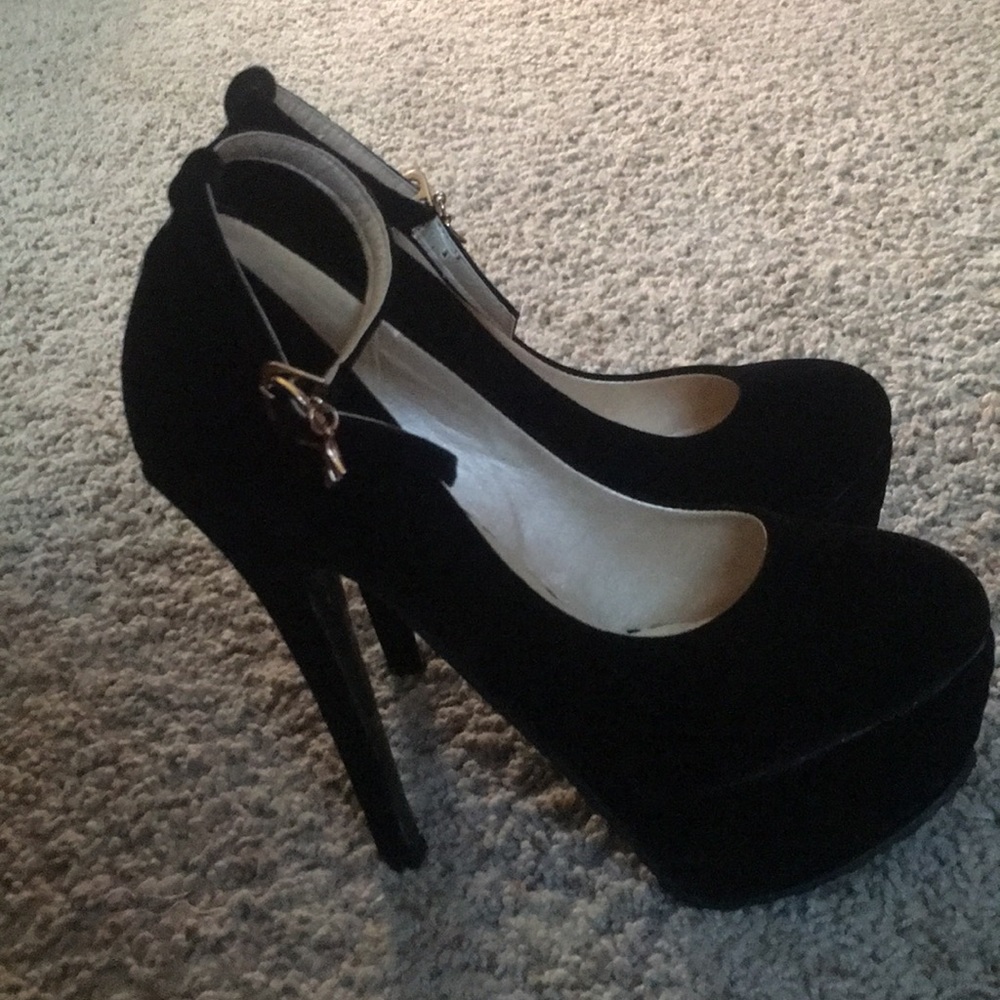 Black velvet stiletto platforms