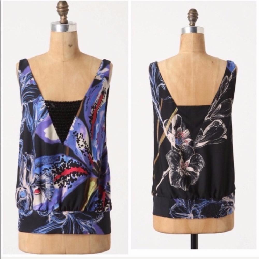 Anthropologie Leifsdottir Beaded Suki Tank Floral