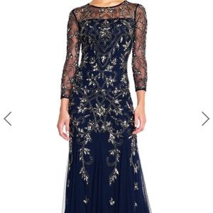 Adrianna Papell dark blue beaded gown