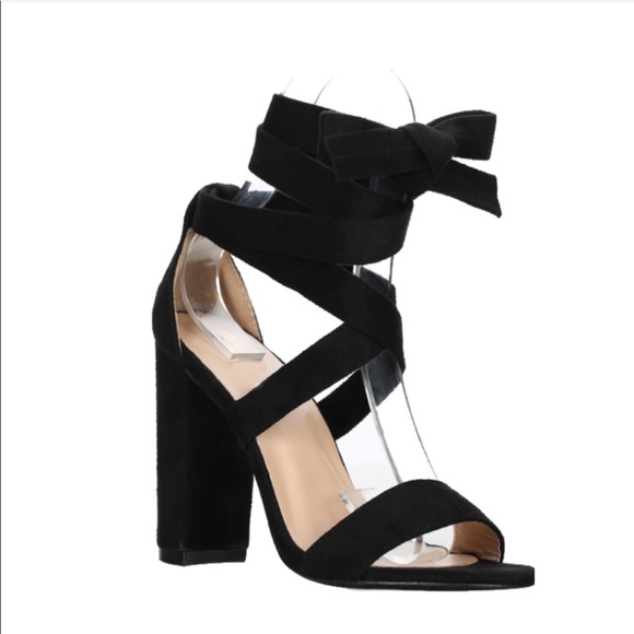 Black Lace Up Chunky Heels - Picture 2 of 5