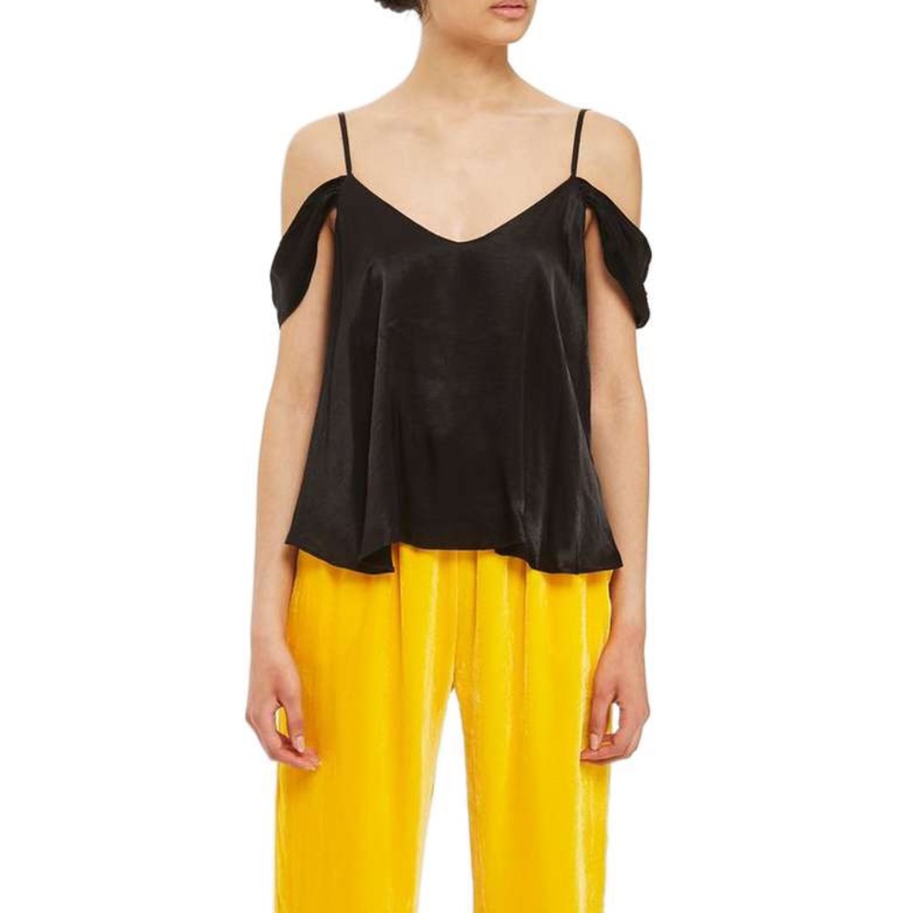Topshop Black Satin Cold Shoulder Camisole