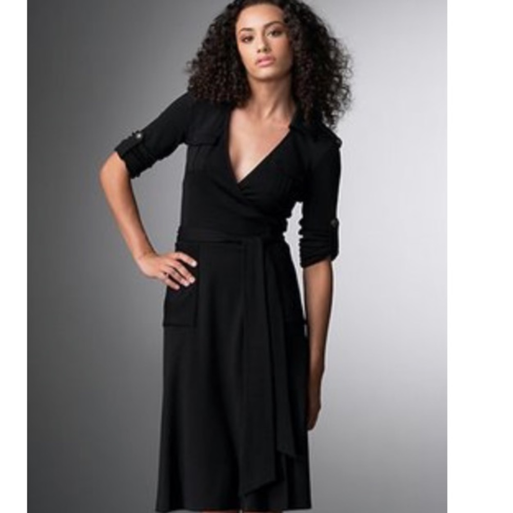 Diane Von Furstenberg Black Military Wrap Dress