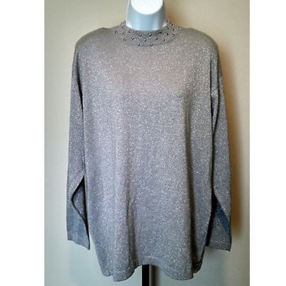Vintage Silver Metallic Sparkle Tunic Knit Sweater