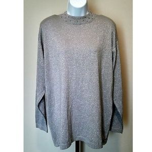 Vintage Silver Metallic Sparkle Tunic Knit Sweater